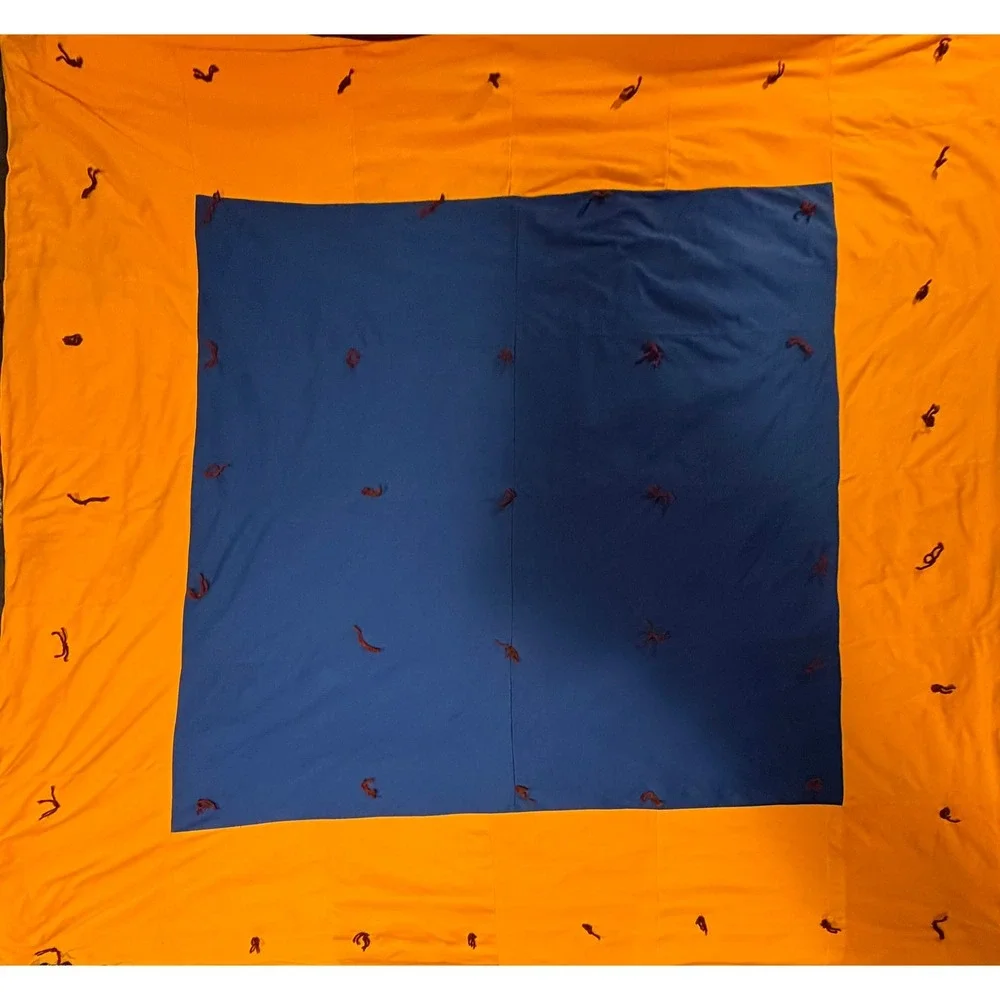 Handmade Patchwork Tied Quilt Orange Burgundy Blue Geometric Block Bedspread